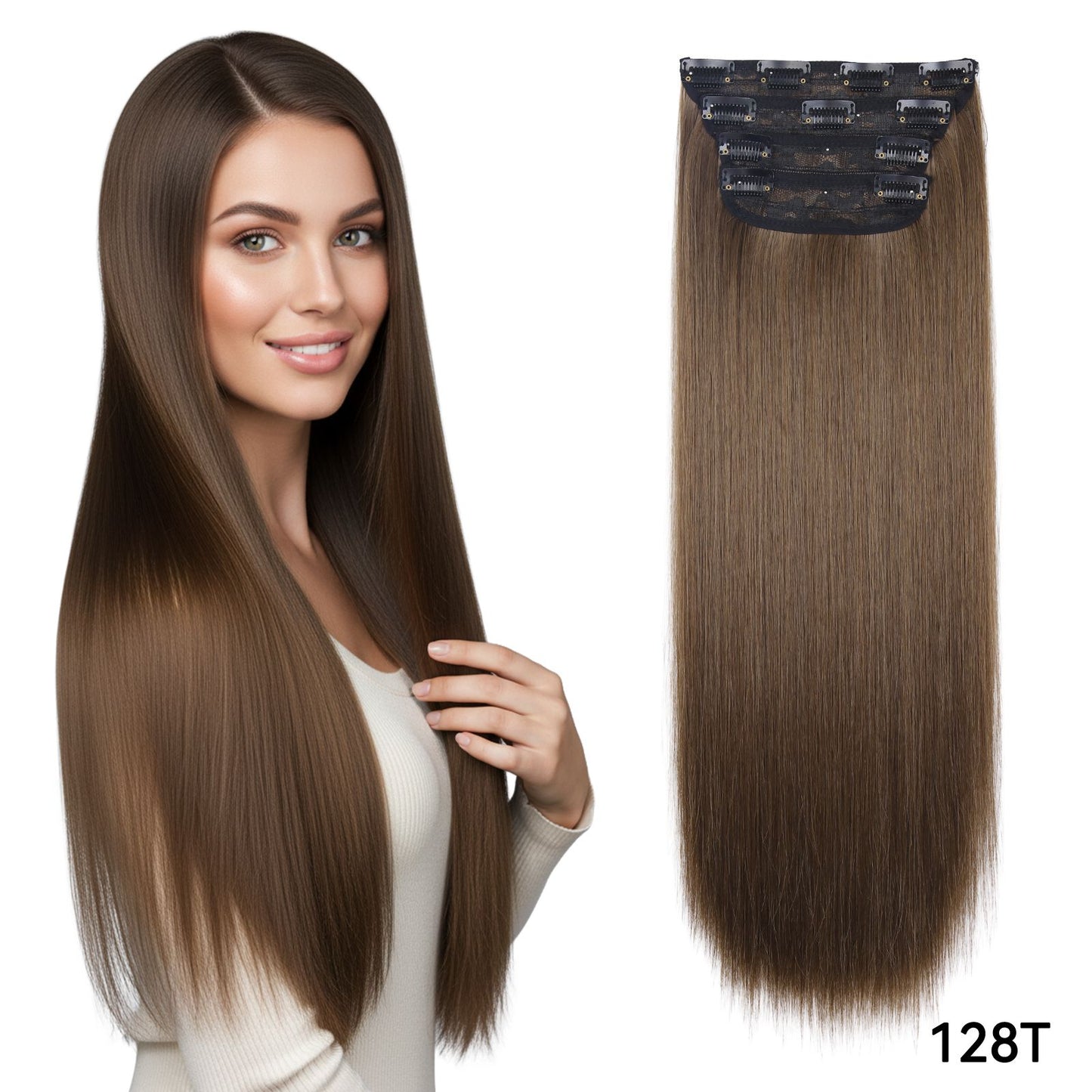 Kit 4 Peças Aplique Tic Tac Cabelo Sintético 20 Polegadas Cacheado Longo Grosso Para Mulheres Cabeça Inteira extensões de cabelo sintéticas