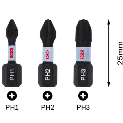 BOSCH Original Ponta de Parafusadeira Impact Control PH1/PH2/PH3/PZ2/PZ3 Aço Modificado S2 Alta Dureza Acessórios para Ferramentas Elétricas