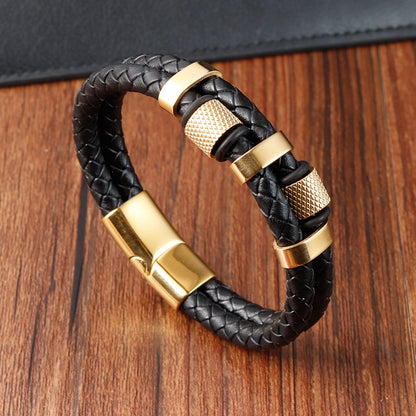 Pulseira de corda trançada charmosa para homens, fecho magnético de aço inoxidável, pulseiras e braceletes de couro legítimo, joias masculinas e femininas