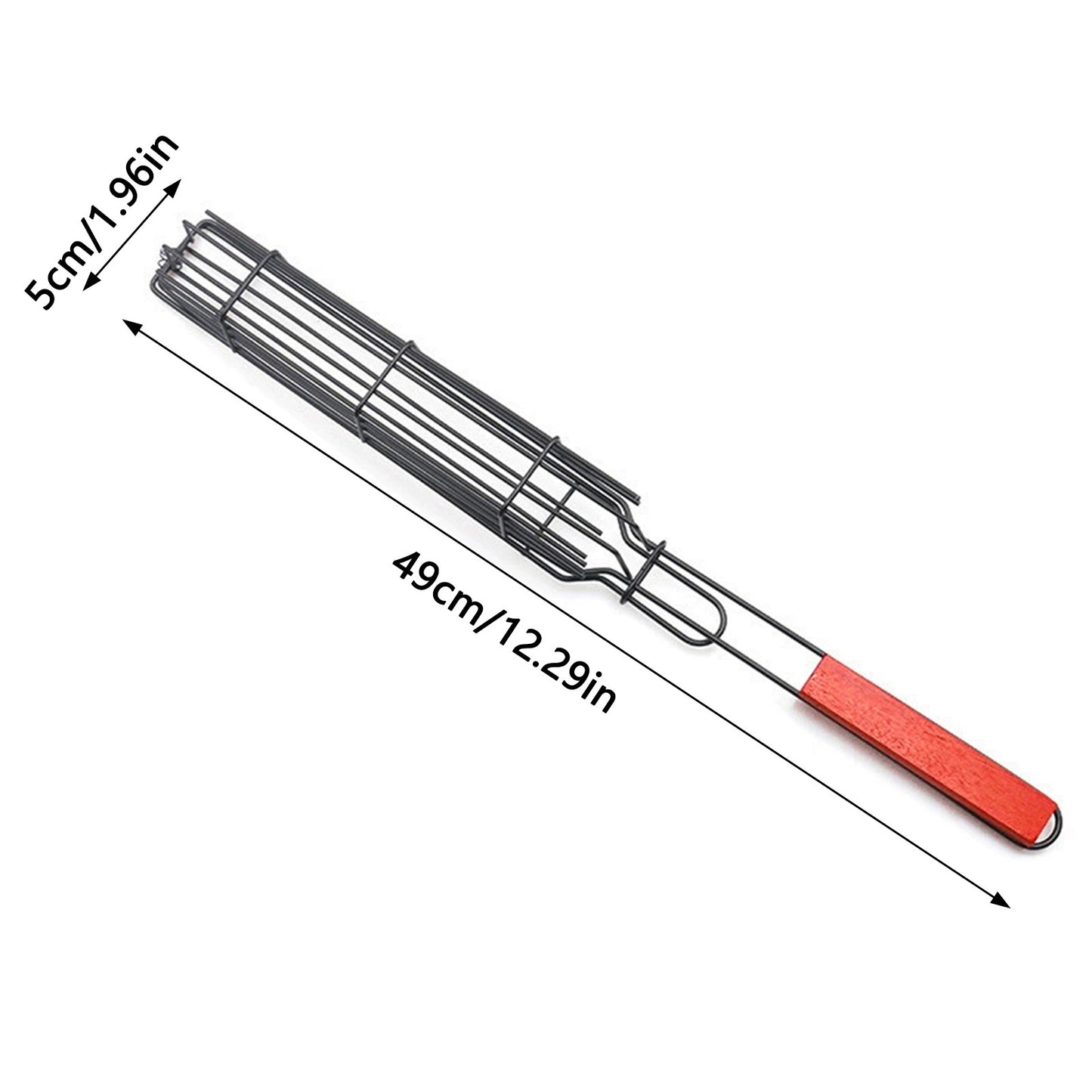 Stainless Steel Barbecue Grill Cage with Wooden Handle Picnic Kitchen Tools BBQ Basket for Fish Shrimp Vegetables Hot Dog