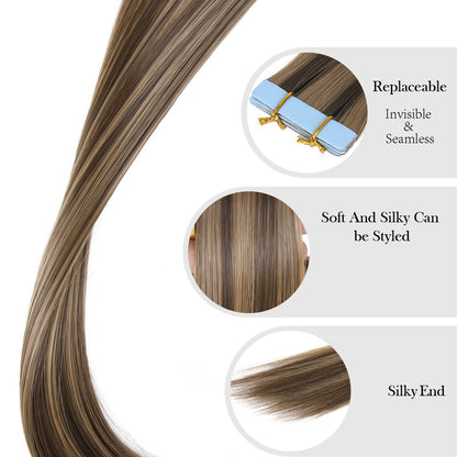 Extensões de Cabelo de Fita Adesiva de 20 polegadas, 10 peças, Sintéticas, Longas e Lisas, Peça de Cabelo com Fita Adesiva Invisível e Sem Costura