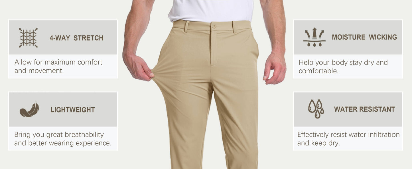 TACVASEN Golf Pants Men Stretch Lightweight Quick Dry Work Pants Waterproof Flat Front Dress Pants with 5 Pockets 30"/32"/34";;VERDADEIRO;;"Dark Grey,40W-32L