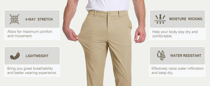 TACVASEN Golf Pants Men Stretch Lightweight Quick Dry Work Pants Waterproof Flat Front Dress Pants with 5 Pockets 30"/32"/34";;VERDADEIRO;;"Dark Grey,40W-32L