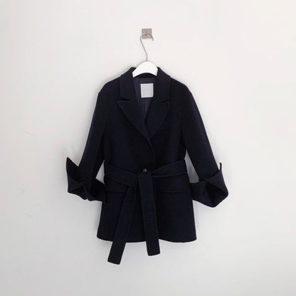 Retro Chic Autumn Winter Woolen Coat One Button Long Sve Suit Collar Waist Cinched Side Slit Warm Knitwear for Women