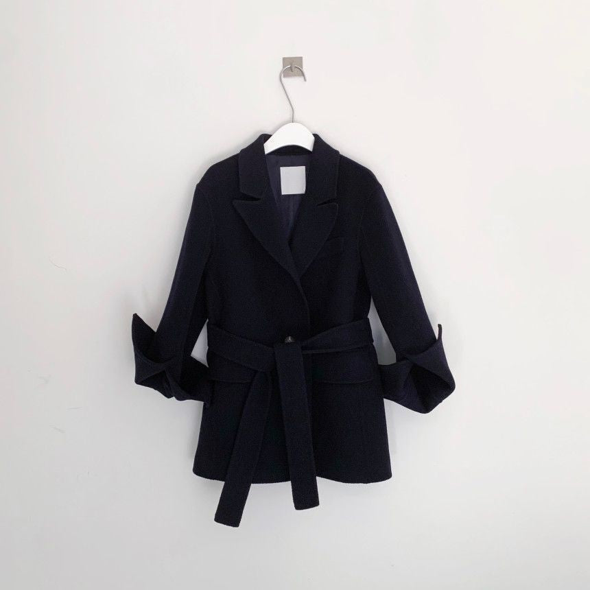 Retro Chic Autumn Winter Woolen Coat One Button Long Sve Suit Collar Waist Cinched Side Slit Warm Knitwear for Women