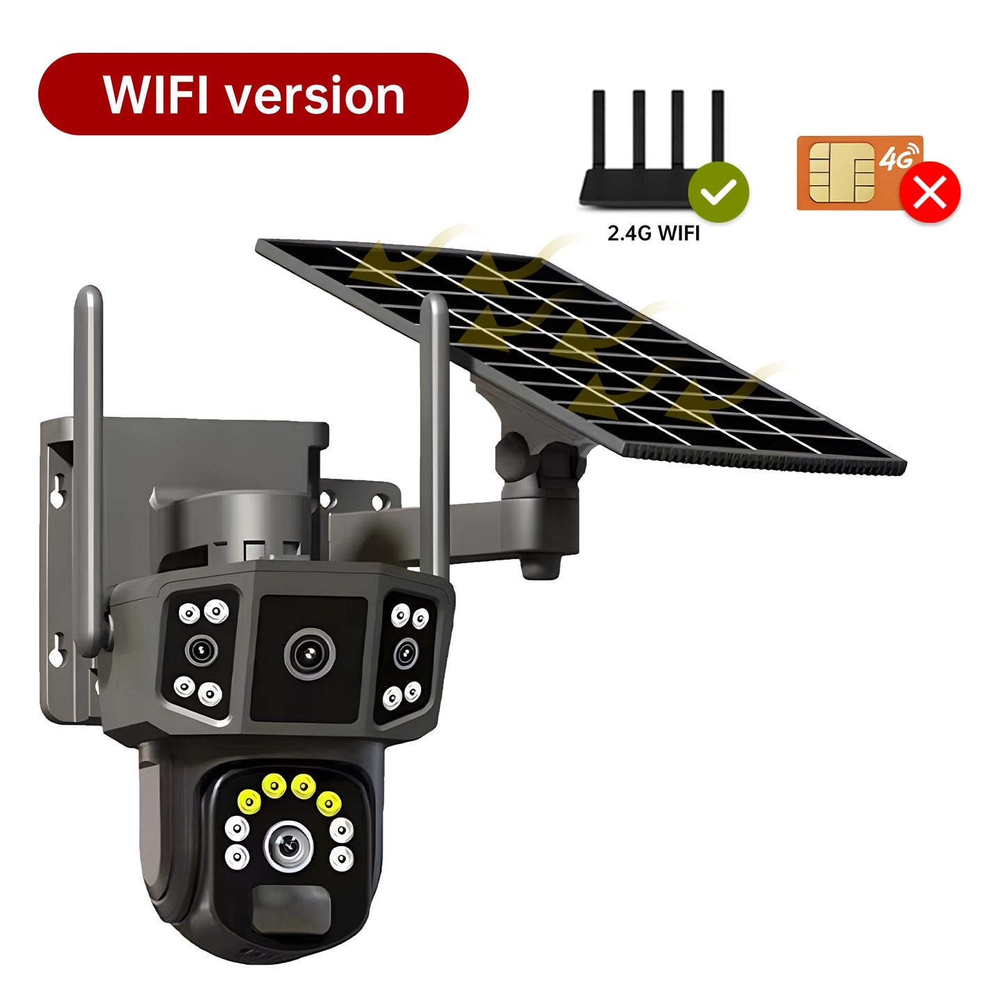 Câmera de segurança externa sem fio WIFI solar V380 Pro 10X 4K de lente dupla, CFTV solar, câmeras solares 4G sim