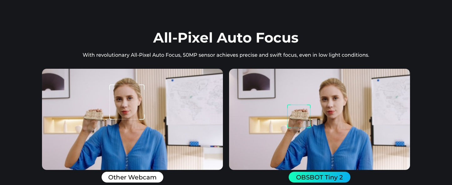 OBSBOT Tiny 2 Webcam 4K Voice Control PTZ, AI Tracking Multi-Mode & Auto Focus, Web Camera with 1/1.5" Sensor, Gesture Control,
