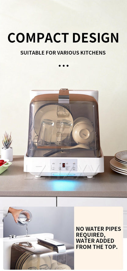 Transparent Household Countertop Mini Dishwasher, Portable Smart Automatic High-Temperature Dishwasher
