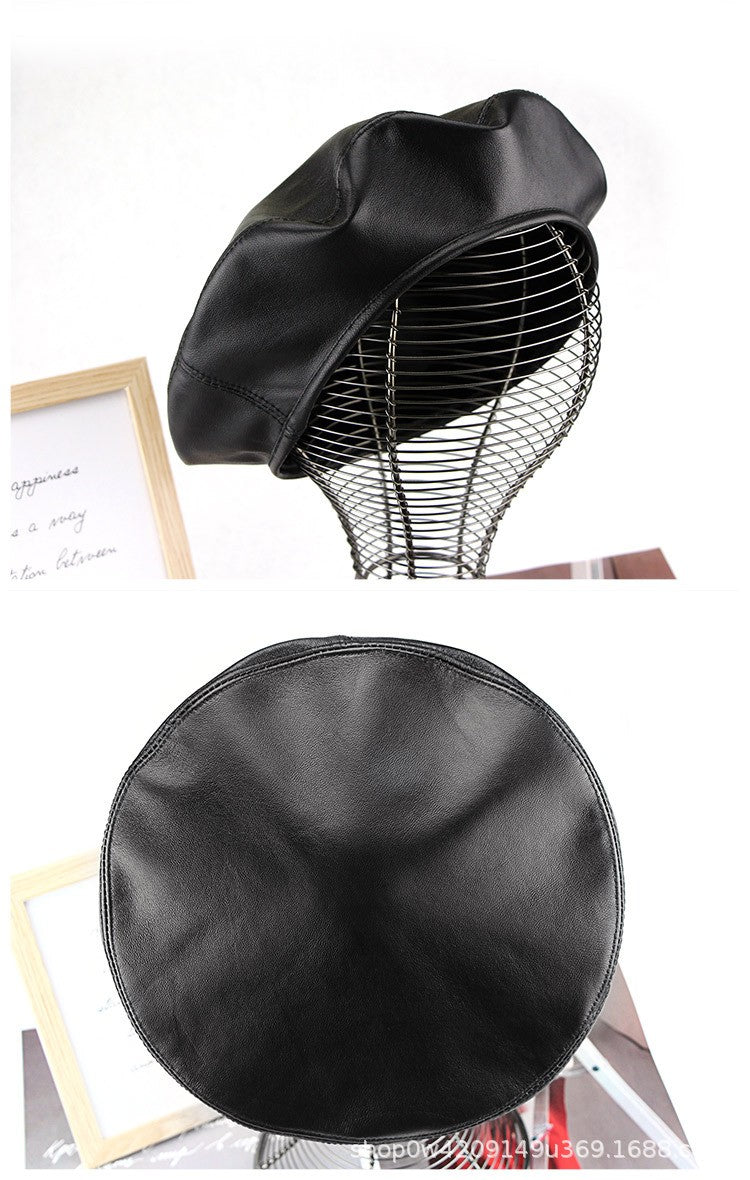 Autumn Winter Women's Genuine Sheep Leather Beret Vintage British Style Painter Hat Versatile Casual Real Leather Headwear