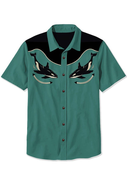 Men's Western Cowboy Style Short Sleeve Shirt Comfortable Breathable Summer Art Button Top Camisas Hawaianas Divertidas