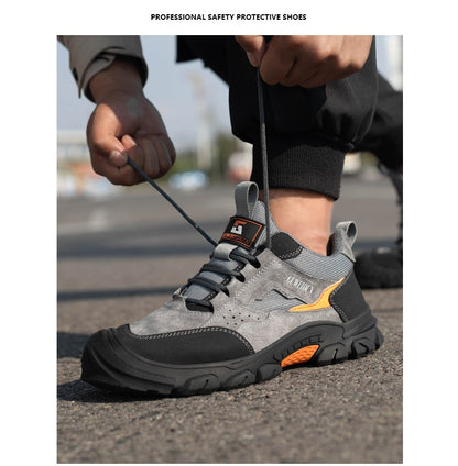 Men Safety Work Shoes Plastic Toe Safety Boots Fashion Lightweight Comfort Working Sneakers Anti-puncture Indestructible Shoes