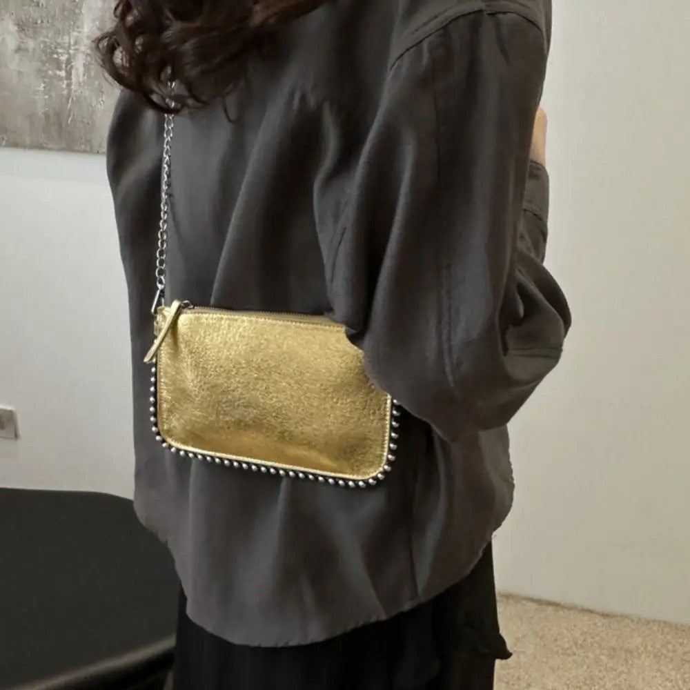 Street Pu Leather Underarm Tote Bag Rivet Korean Style Vintage Shoulder Bag Chain Strap Square Luxury Handbag Outdoor