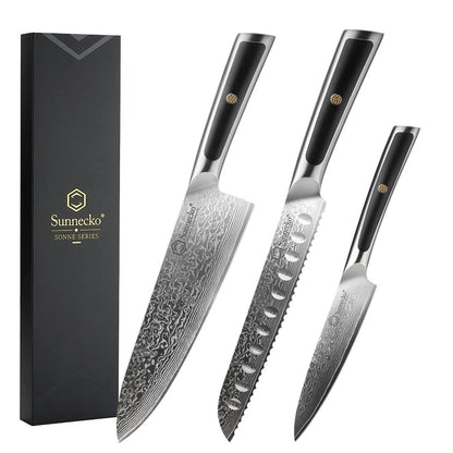 Facas de chef Sunnecko Damascus 1-7 peças/conjunto Faca de corte de carne de aço VG10 de alto carbono Faca de cozinha de corte utilitária ultra afiada