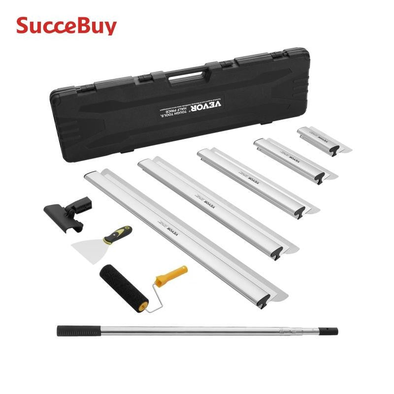 Conjunto de lâminas alisadoras de drywall SucceBuy 10/16/24/32/40 polegadas Lâminas alisadoras + cabo extensível de 34 a 81,6 polegadas Faca de aço inoxidável