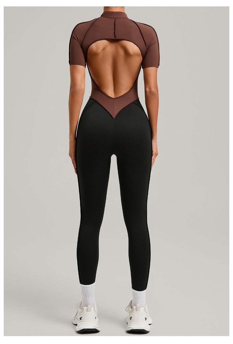 Women's New Yoga Jumpsuits with Contrasting Splicing Beauty Back Slim Fit One-piece Workout Gym Outdoor Sports Fitness Bodysuits