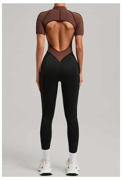 Women's New Yoga Jumpsuits with Contrasting Splicing Beauty Back Slim Fit One-piece Workout Gym Outdoor Sports Fitness Bodysuits