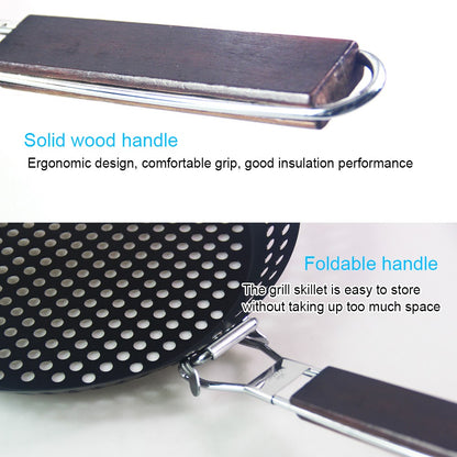 Non-stick Metal Grilling Skillet Handle Removable Handle for Outdoor Grill Topper Barbecue Pan for Vegetables Seafood Meat