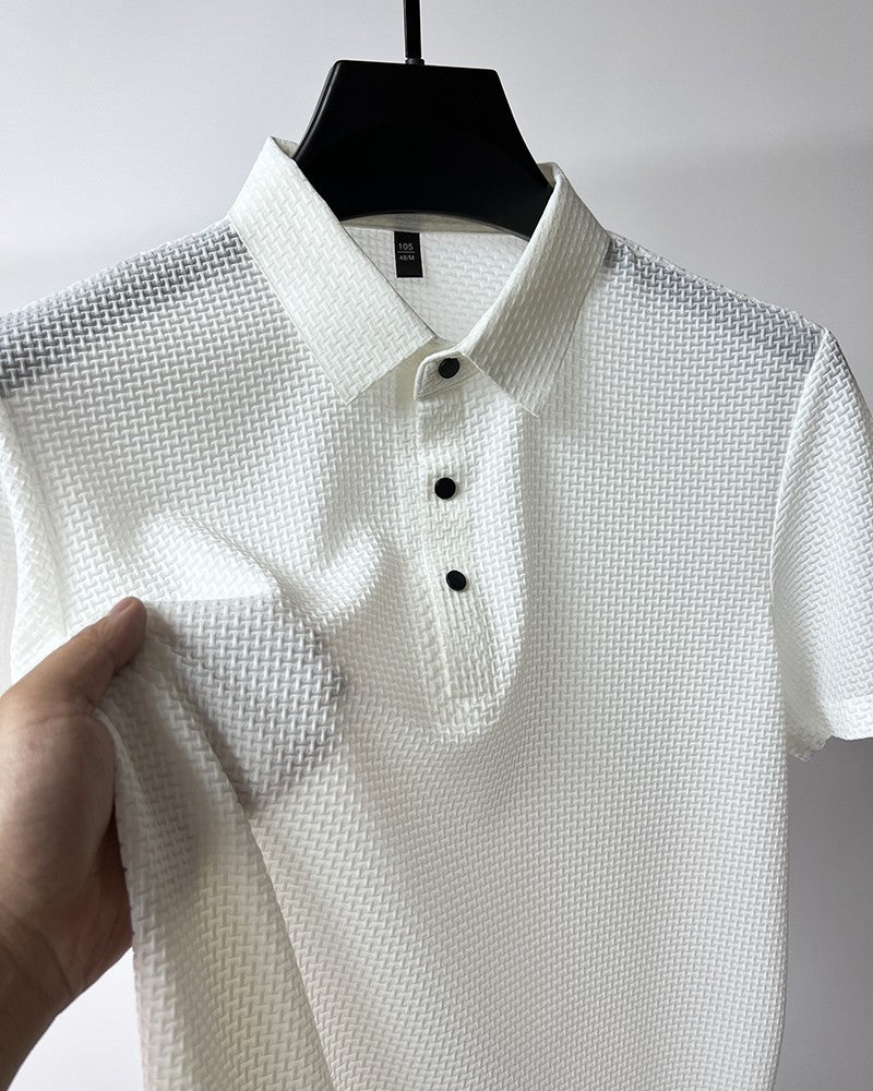Summer New Embroidered Silk Elastic Polo Shirt for Men's Luxury Trend Fashion Leisure Breathable Cool Short Sleeved T-shirt Top