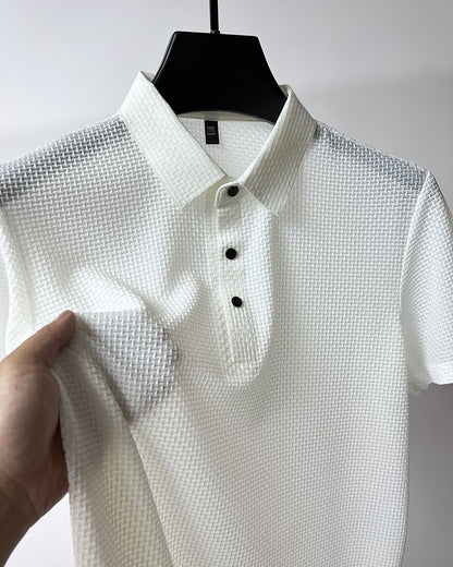Summer New Embroidered Silk Elastic Polo Shirt for Men's Luxury Trend Fashion Leisure Breathable Cool Short Sleeved T-shirt Top