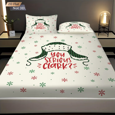 3pcs Merry Christmas Snowflake Print Coreless Bed Sheet Set, Multi Size Comfortable Bed Cover Bedroom Bedding Holiday Decoration