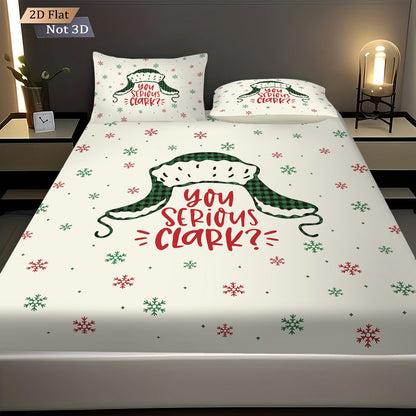 3pcs Merry Christmas Snowflake Print Coreless Bed Sheet Set, Multi Size Comfortable Bed Cover Bedroom Bedding Holiday Decoration
