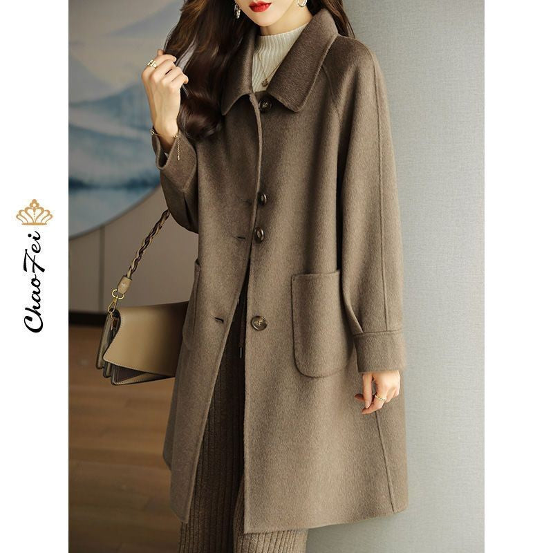 Plus Size Women's Thickened Woolen Coat Hot Sale Of The Season Autumn Winter New Style Small Size Korean Version Slimming Med...