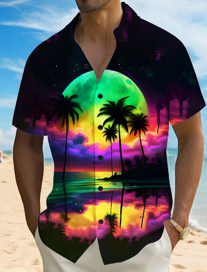 Fashion Men's Hawaiian Shirt 3D Printed Landscape Tropical Plants Shirt  short sleeved  summer casual Aloha shirt for mens