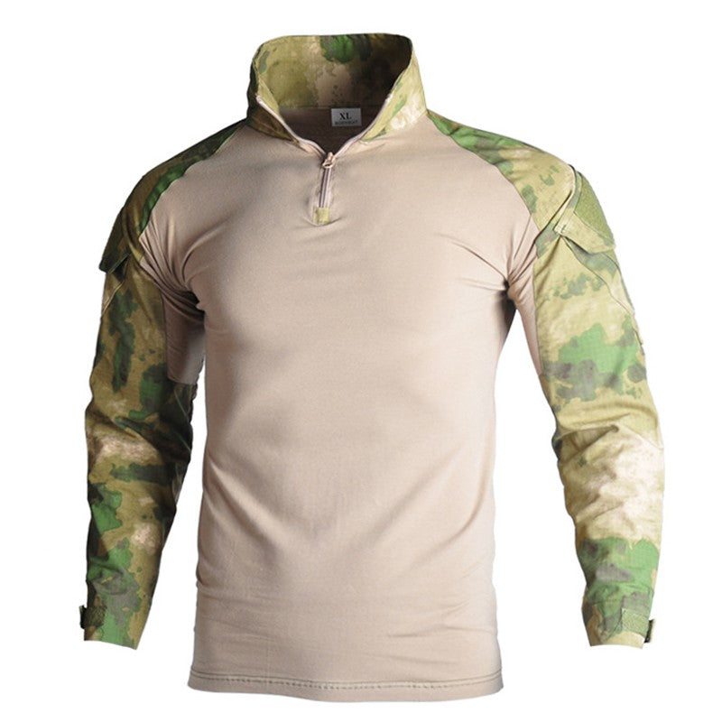 Men's Outdoor Long Sleeve Combat Shirt Cargo 1/4 Zipper Ripstop Cotton Tactical Shirts US Army Camoufalge Airsoft Clothing