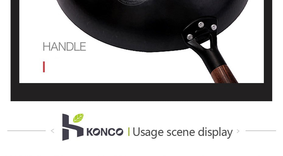 Panela Wok de Ferro Puro Konco, Panela de Ferro Fundido Antiaderente, Uso Geral para Fogão a Gás e Indução 32cm