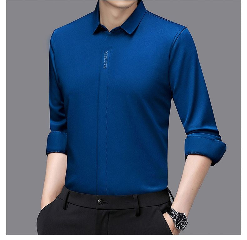 High End  Mulberry Silk Men Business Shirt Long Sleeve  Button Invisible Elastic Tops Wrinkle Resistant  Luxurious Men Shirt