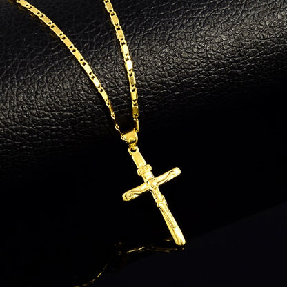 Novo Colar de Ouro 24K Pingente Cruz Banhado a Ouro Colar Joia Masculina e Feminina de Presente 45CM/50CM