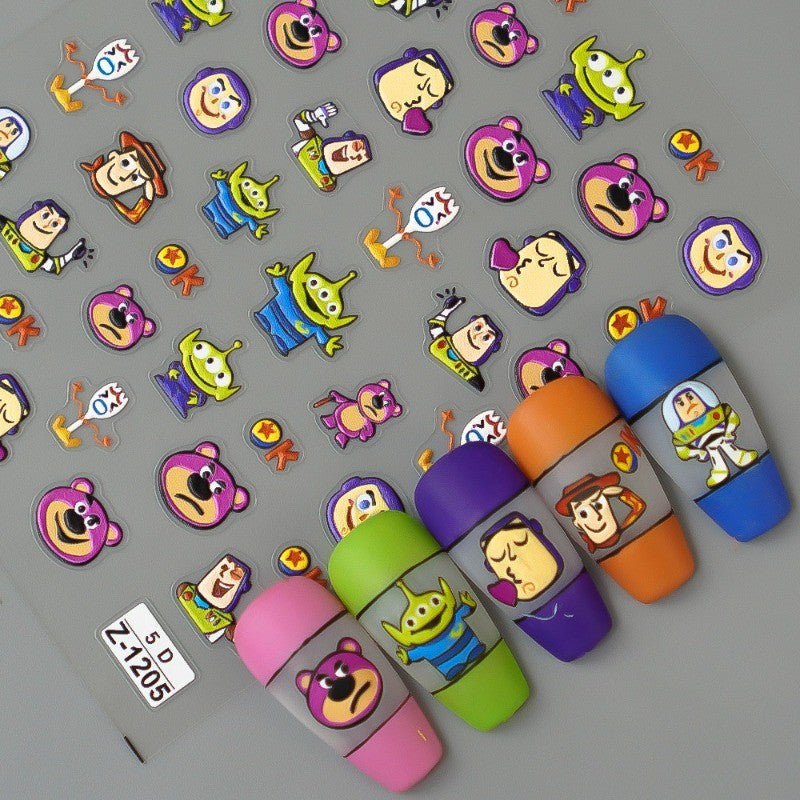 Adesivo de Arte para Unhas Disney Toy Story em Relevo 5D Desenho de Alienígena Lotso Decoração de Unhas Decalques Autoadesivos para Unhas DIY Decalque de Manicure