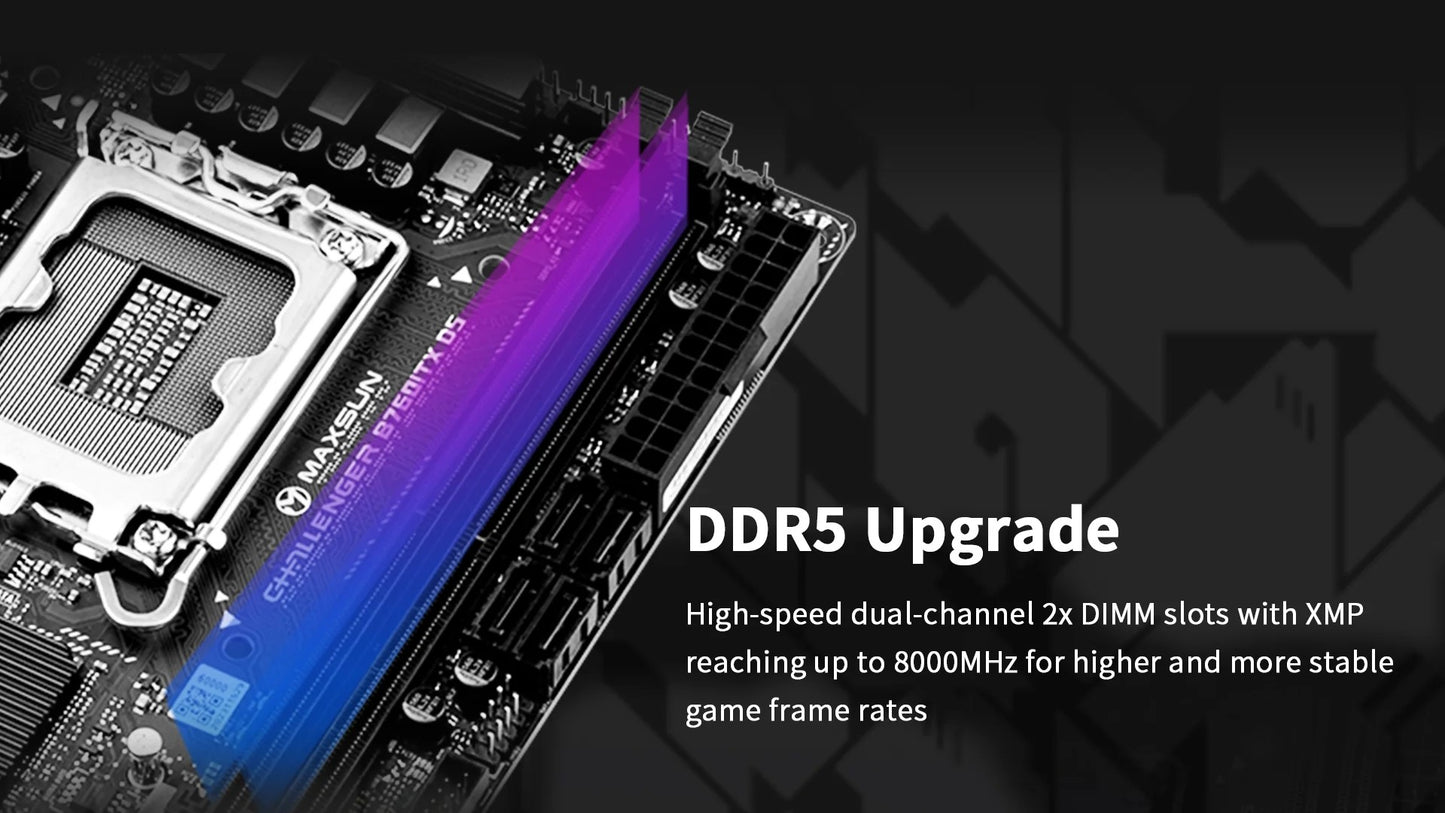 Placa-mãe MAXSUN Game B760ITX D5 compatível com CPUs Intel Core de 14ª, 13ª e 12ª gerações DDR5 M.2 PCIEX16 4.0 Componentes de computador