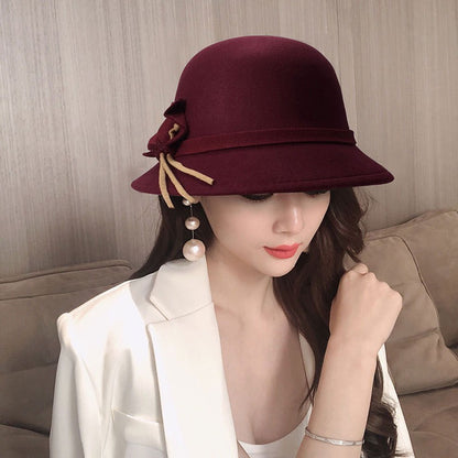 2022 Outono Inverno Fedoras Chapéu Feminino Elegante Vintage Laço Lã Chapéu Feminino Cúpula Feltro Casamento Igreja Boné Jazz Feminino Laço Cartola