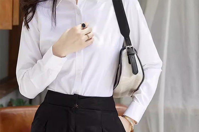 Professional White Shirt Women Office Lady Slim Fit Formal Blouse Woman Daily Commuter Simple Versatile Square Collar Base Shirt