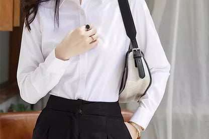 Professional White Shirt Women Office Lady Slim Fit Formal Blouse Woman Daily Commuter Simple Versatile Square Collar Base Shirt