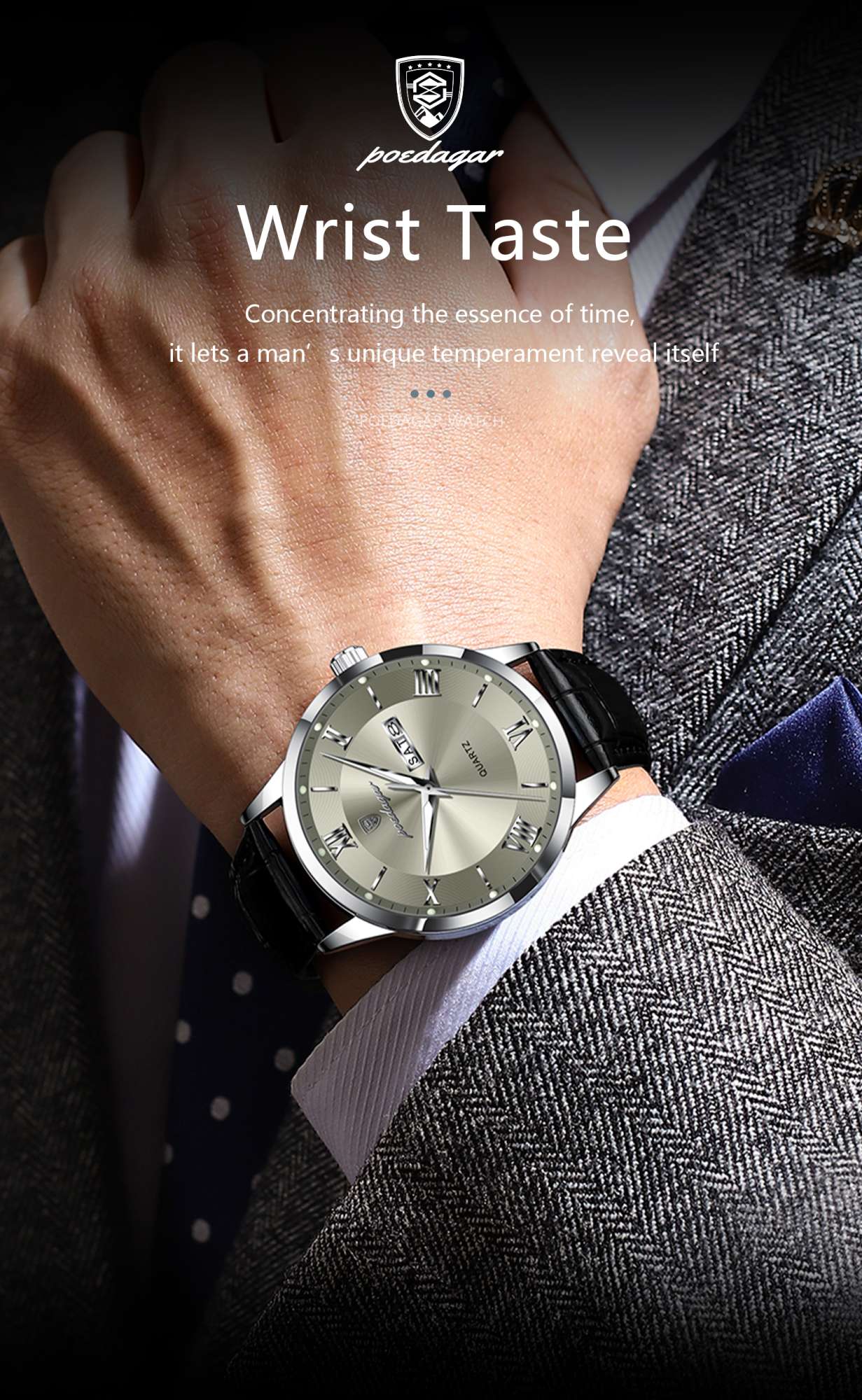 POEDAGAR Top Luxury Watch For Men Military Waterproof Luminous Date Week Man Wristwatch Leather Men's Quartz Watches Sport Reloj