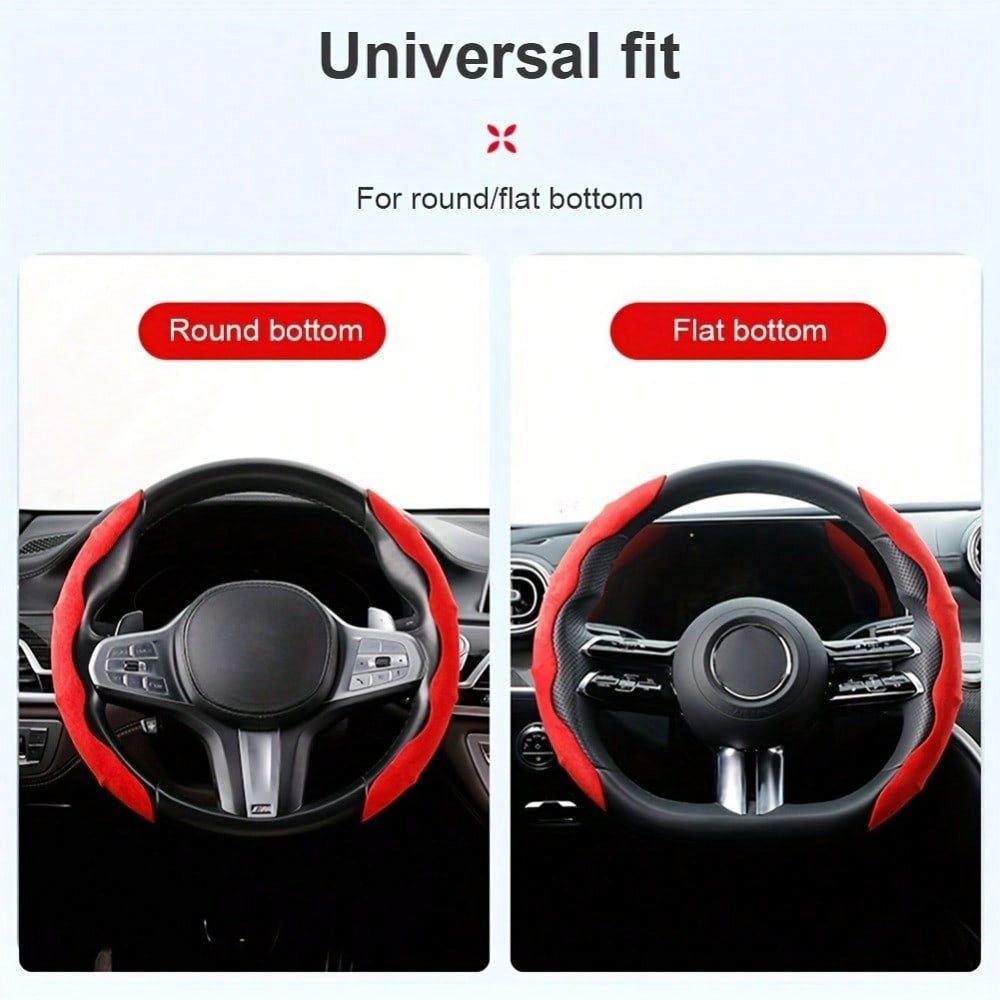 Capa Universal para Volante de Carro em Camurça / Couro Nappa 38CM Respirável Formato O/D Protetor Antiderrapante Acessórios de Interior Automotivo