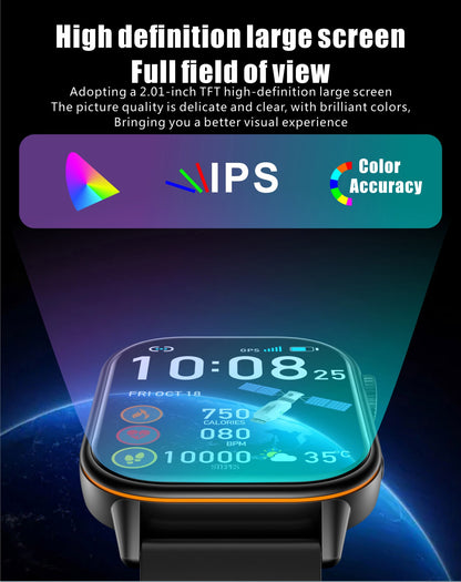 LIGE 2025 Para Android IOS GPS Smart Watch Feminino Tela HD de 2.01" Frequência Cardíaca Chamada Bluetooth Bússola IP68 À Prova D'água Smartwatch Masculino