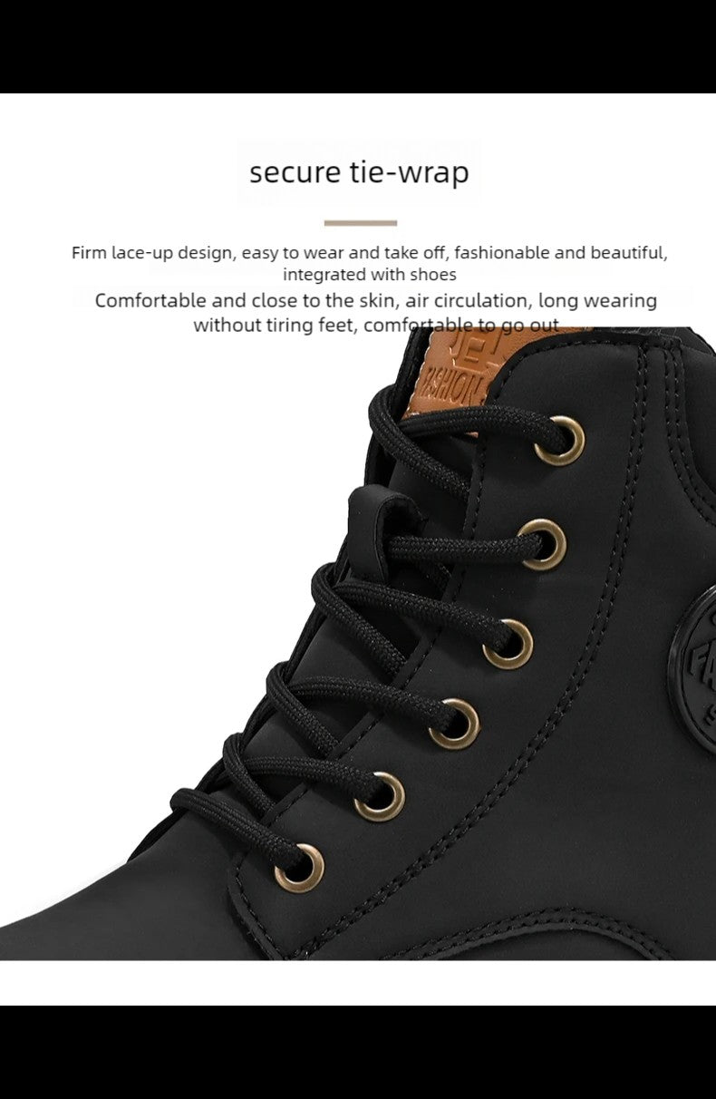 Botas masculinas de cano alto para as quatro estações, sapatos de trabalho ao ar livre antiderrapantes e confortáveis, botas amarelas de couro casuais britânicas da moda