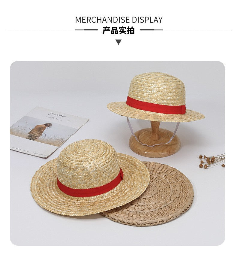 Matching Family Hat - Luffy Straw Hat for Cosplay & Beach, Sun Protection Summer Hat for Men Women Kids