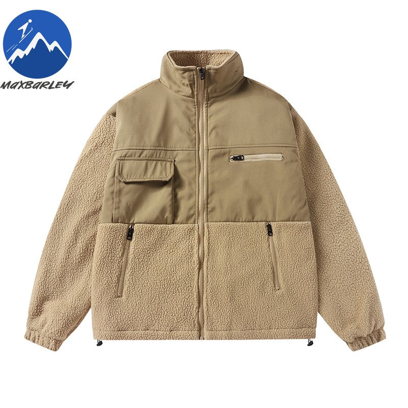 Maxbarley 2025 Winter Cotton Padded Jacket Men Brand Trendy Lambskin Cold-proof Windproof Jacket Casual Camping Ski Fleece Parka