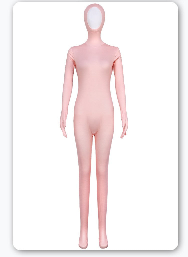 Open Split Orange Full Wrap Bodysuit Spandex Stretch Jumpsuit Adult Variety Show Halloween Cos and Body-fit Role Play Apparel