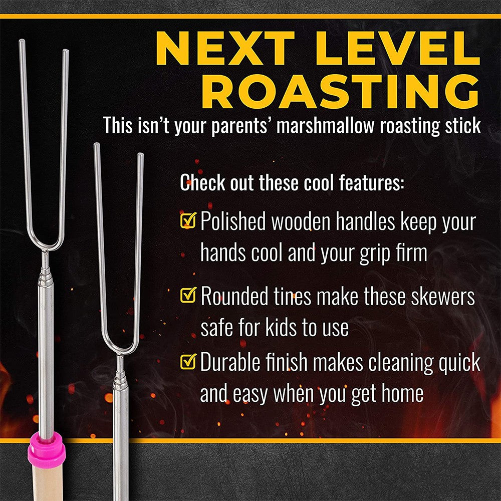 LMETJMA 8 pcs Barbecue Skewers Extendable Marshmallow Roasting Sticks Stainless Steel BBQ Telescoping Smores Skewers KC0467