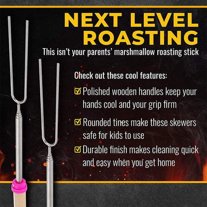 LMETJMA 8 pcs Barbecue Skewers Extendable Marshmallow Roasting Sticks Stainless Steel BBQ Telescoping Smores Skewers KC0467