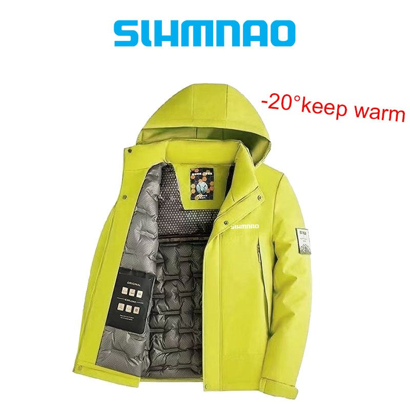 Conjunto de Terno de Pesca Masculino de Inverno 2025, Novo, Quente, Jaqueta Grossa Corta-Vento para Atividades ao Ar Livre, Calças de Algodão Quentes Resistentes ao Frio e à Neve