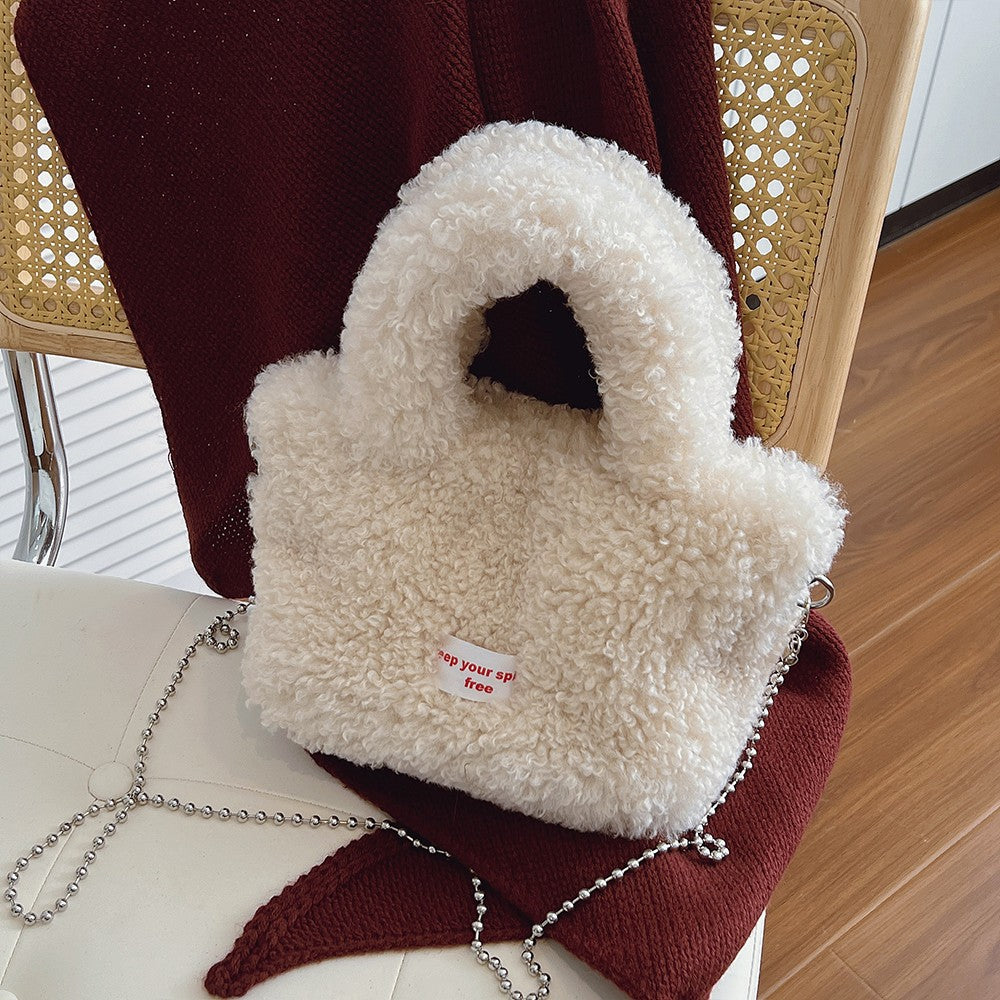 Shake Fleece Plush Bag, Women's New Stylish Single Shoulder Crossbody Bag, Plush Hand-Held Plush Bucket Bag