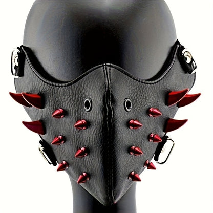 1pc Men's Steampunk Party Protective Face Mask, Motorcycle Mask Cool Red Spikes Cool Exquisite Halloween Easter Adult Mask