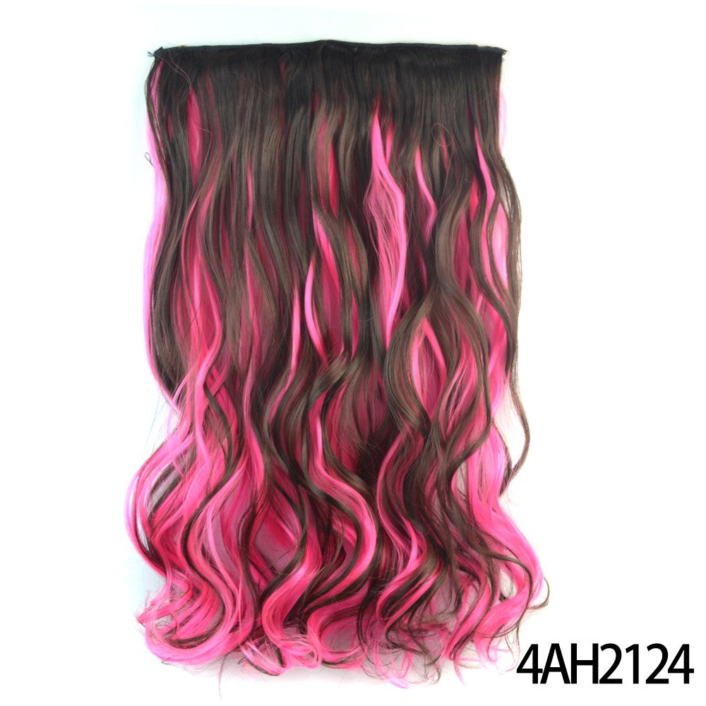 Apliques Sintéticos Longos Ondulados de 5 Clipes 22 Polegadas Fibra Sintética Resistente ao Calor Preto Rosa Cabelo Falso para Uso Diário
