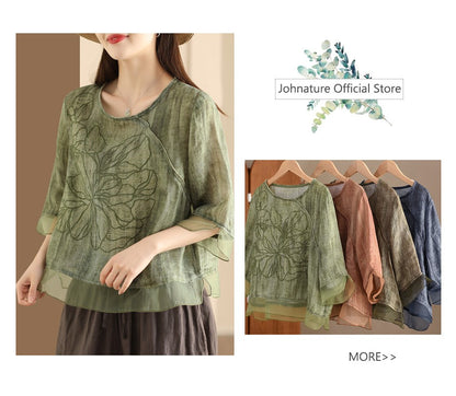 Johnature Vintage Buckle Floral Print Chinese Style Parkas 2025 Woman Winter New Long Sleeves Loose Single Breasted Parkas